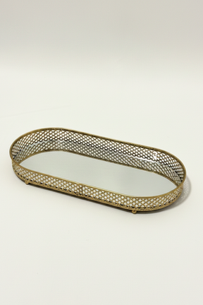 Conjunto com 3 Bandejas em Metal Dourado com Espelho Mart