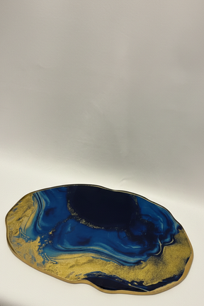 Bandeja Pedra Orgânica G Azul e Dourado