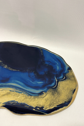 Bandeja Pedra Orgânica G Azul e Dourado