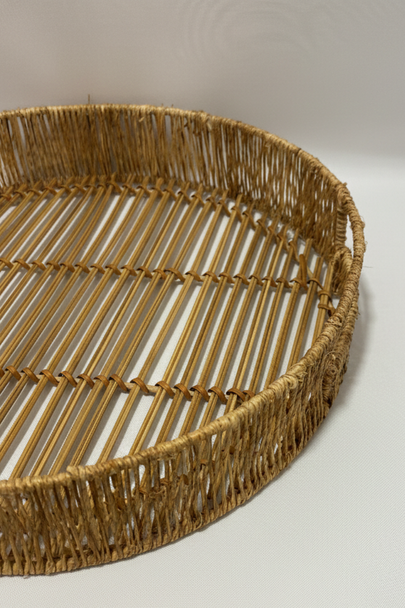 Bandeja Circular de Rattan e Bambu Copa&Cia