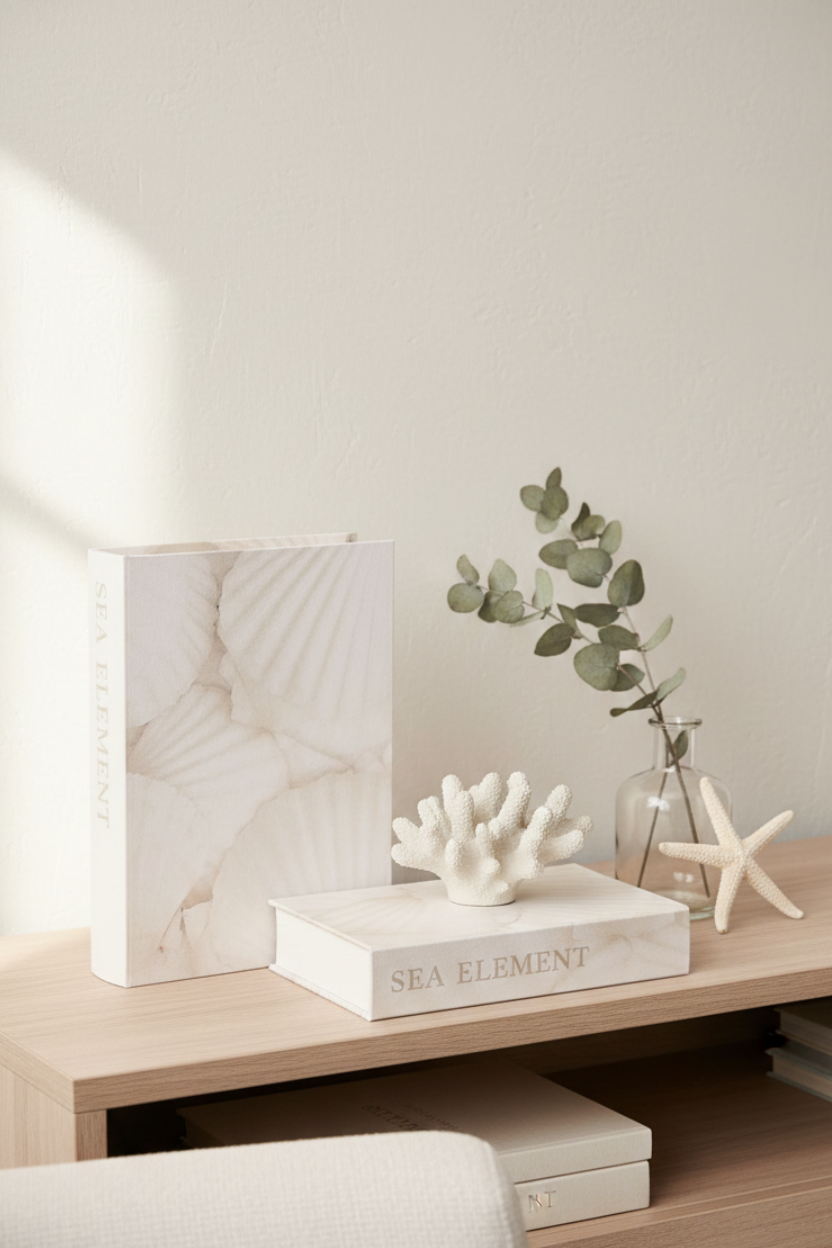 Conjunto de 2 Livros Caixas Sea Element em MDF e Canvas Mart