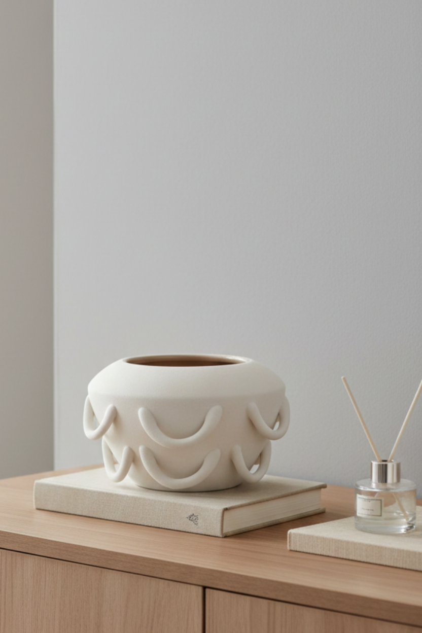 Vaso em Cerâmica Branco de Argolas Mart
