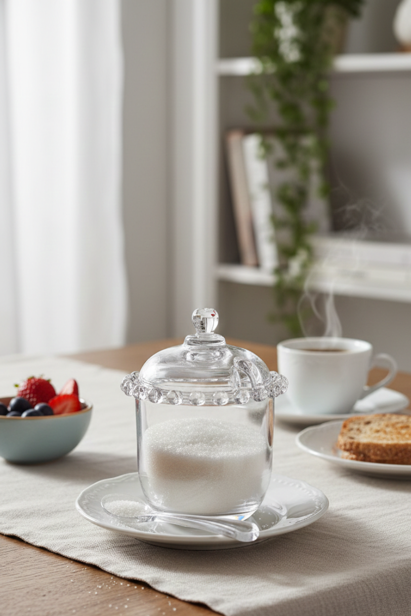Açucareiro em Cristal Coração Pearl com Colher Lyor
