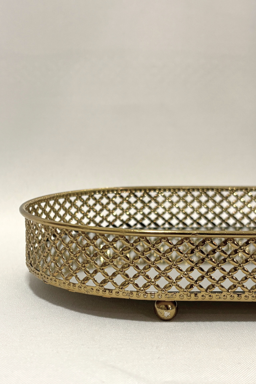 Conjunto com 3 Bandejas em Metal Dourado com Espelho Mart