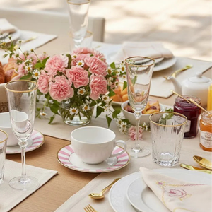 Jogo 6 Xícaras de Chá c/ Pires Strip Rosa Plus, Alleanza