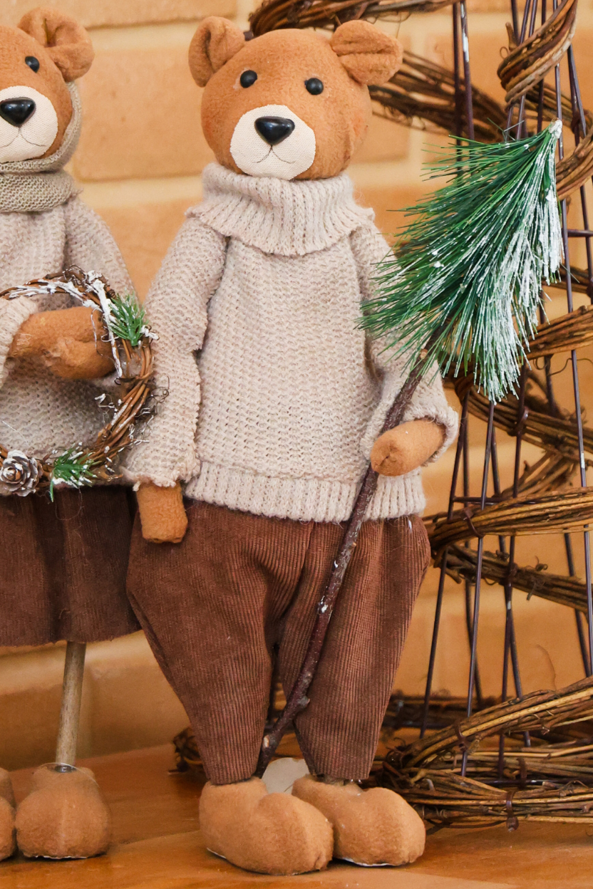 Urso Natalino de Tricô Bege