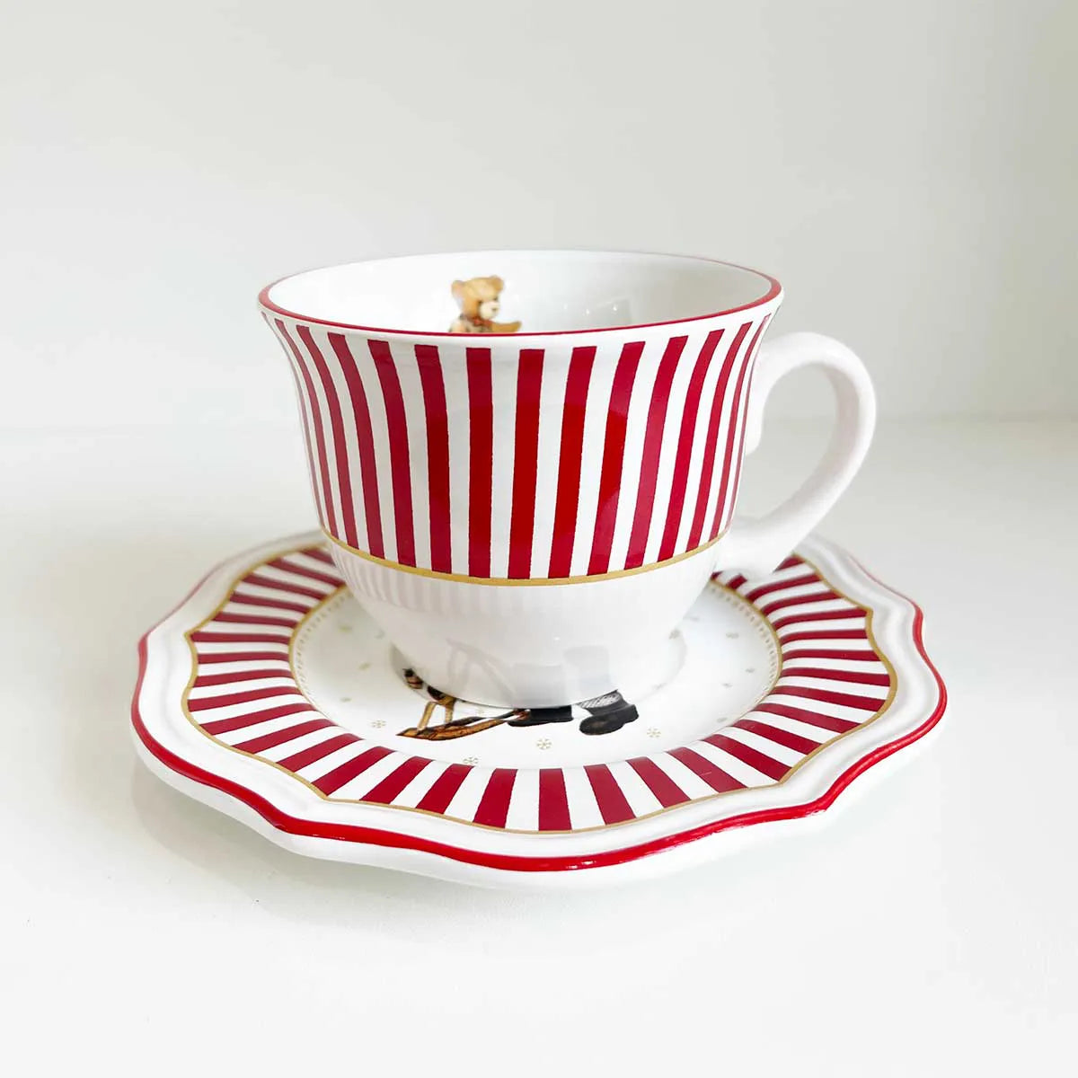 Jogo 6 Xícaras de Chá com Pires Charm com Filete Christmas, Scalla