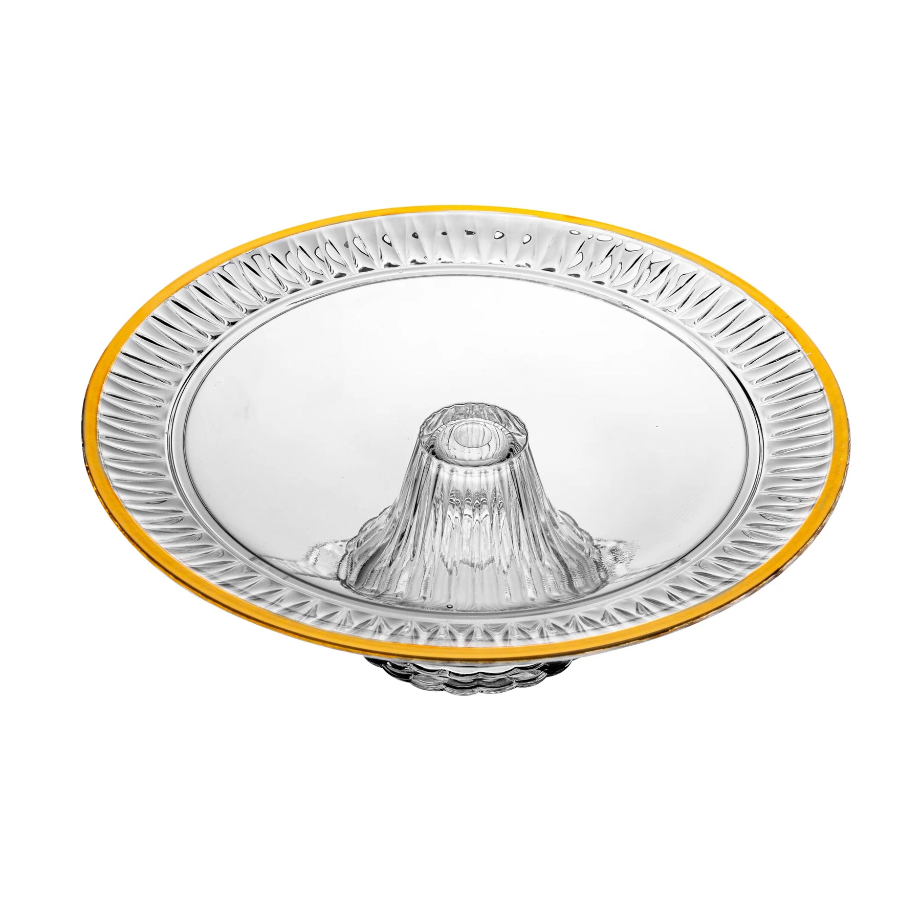 Prato para Bolo em Cristal com Pé e Fio de Ouro Radial Lyor