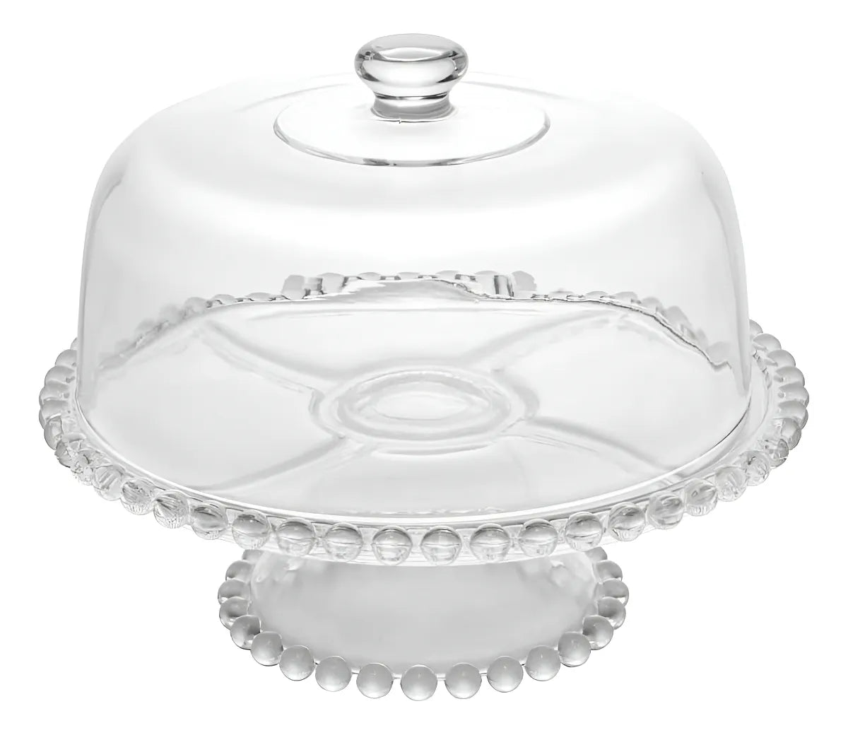 Prato para Bolo e Petisqueira em Cristal com Pé e Tampa Pearl Lyor