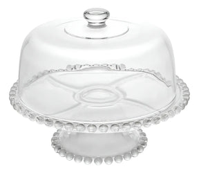 Prato para Bolo e Petisqueira em Cristal com Pé e Tampa Pearl Lyor